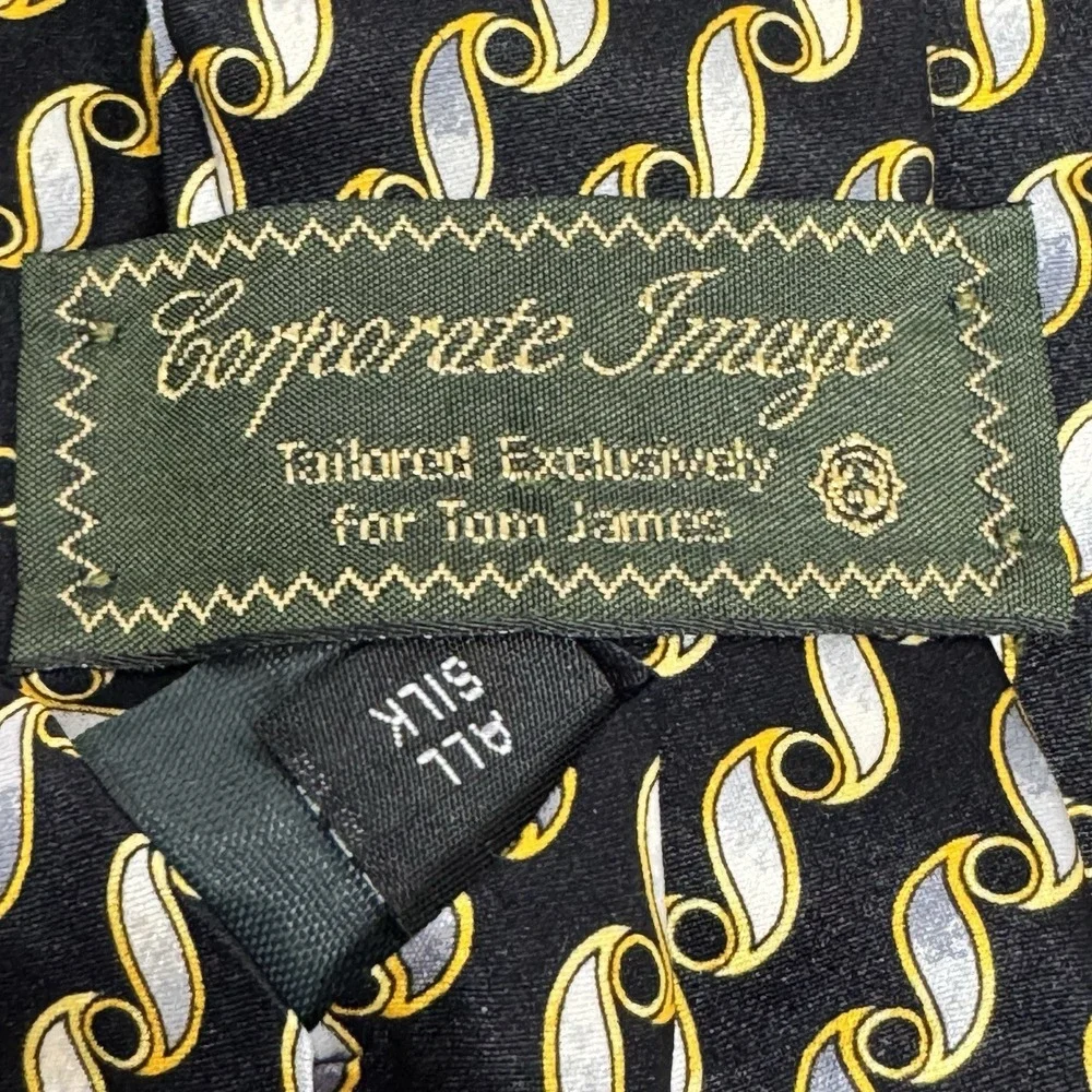 Corporate Image Silk Necktie Mens OS Black Gold Silver Geometric Formal Business